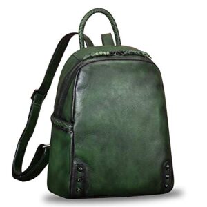 genuine leather backpack for women vintage handmade casual knapsack satchel cute bagpacks daypack purse (darkgreen)
