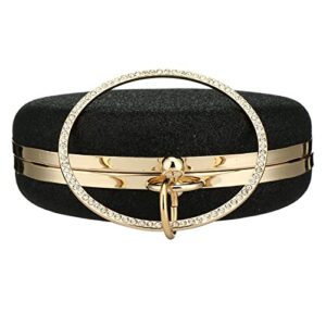 Women's Round Ball Clutch Rhinestone Ring Handle Designer Wristlets Handbag Purse Wedding Party Prom Evening Bag (Black)