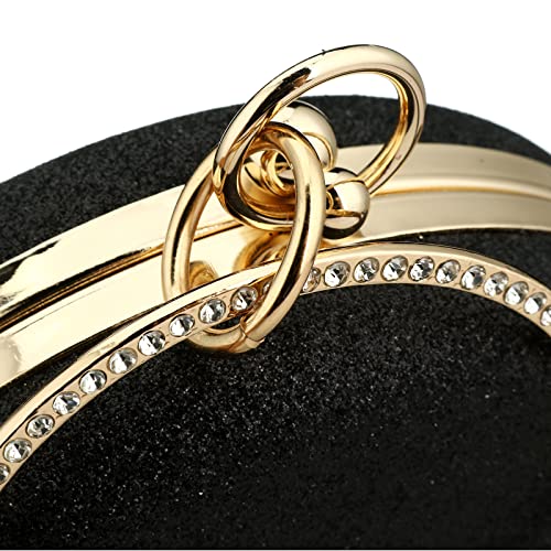 Women's Round Ball Clutch Rhinestone Ring Handle Designer Wristlets Handbag Purse Wedding Party Prom Evening Bag (Black)