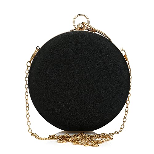 Women's Round Ball Clutch Rhinestone Ring Handle Designer Wristlets Handbag Purse Wedding Party Prom Evening Bag (Black)