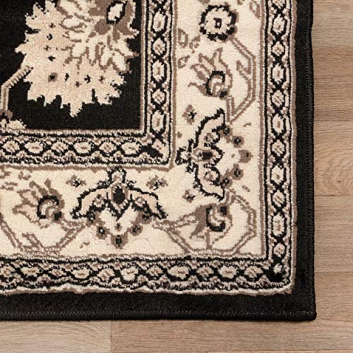 BLUENILEMILLS Shalimar Indoor Area Rug, Floral Trellis Pattern, Palmette Motifs, Super Soft, Durable, Elegant, Oriental, Traditional, Contemporary Style, Jute Backing, Black, 8' x 10'