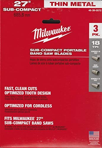 Milwaukee 48-39-0572 18 TPI Sub-Compact Portable Band Saw Blade, 3 Per Pack