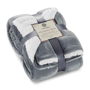 genteele sherpa blanket – 50 x 60 inch fuzzy, super soft throw blankets for couch, bed & sofa – cozy, plush reversible fleece blanket alternative – gray/white