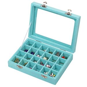 lantwoo 24 grids velvet glass ring earrings jewelry box earrings organiser storage holder display case