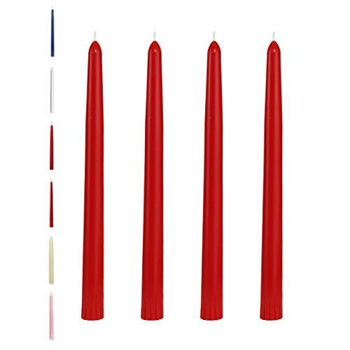 CandleNScent Taper Candles | Tapered Candlesticks - dripless 10 Inch unscented | Red | 4 Pack