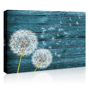 dandelion wall art wall decor green plant wall art for living room blue floral picture on wood background canvas prints artwork for home decor 12×16 inch wood grain watercolor painting ready to hang