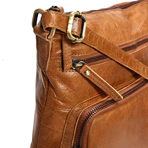 Wise Owl Genuine Leather Crossbody Handbags & Purses for Women -Premium Crossover Over the Shoulder Bag (Cognac Multi-Wax)