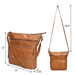 Wise Owl Genuine Leather Crossbody Handbags & Purses for Women -Premium Crossover Over the Shoulder Bag (Cognac Multi-Wax)