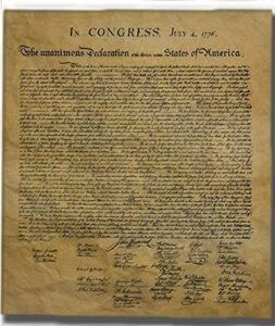 the declaration of independence, true to it’s original size and layout – reprint printed on antiqued parchment. 23 x 29