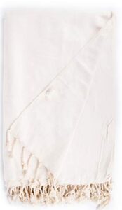 bersuse 100% cotton milas xl throw blanket turkish towel – 60×90 inches, white