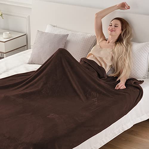 SOCHOW Flannel Fleece Blanket Throw Size, All Season Lightweight Super Soft Cozy Blanket for Bed or Couch, Brown