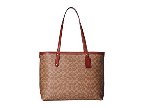 COACH Coated Canvas Signature Central Tote with Zip Tan/Rust/Brass One Size