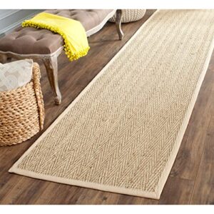 safavieh natural fiber collection 2’6″ x 10′ beige nf115a border herringbone seagrass runner rug