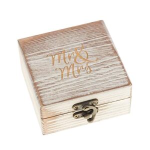 ella celebration wood ring box for wedding ceremony rustic vintage ring bearer box, unique engagement ring holder boxes for marriage, mr & mrs decorative boho jewelry favor gift (antique white)