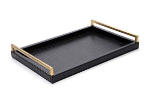 wv serving tray faux black crocodile leather with brushed gold stainless steel handle (black and gold)