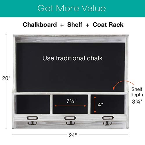 EXCELLO GLOBAL PRODUCTS Grey Wooden Wall Mounted Hanging Coatrack Shelf with Chalkboard 20"x24" - GPP-0027