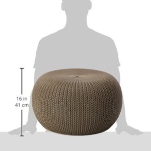 Keter Urban Knit Pouf Ottoman Set of 2 with Storage Table for Patio and Room Décor-Perfect for Balcony, Deck, and Outdoor Seating, Yellow & Gray