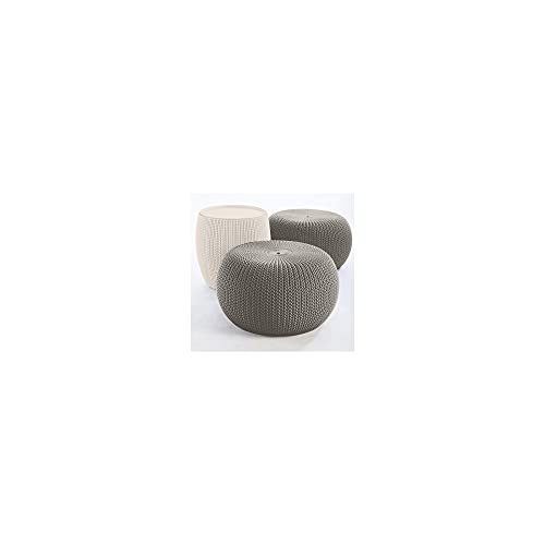 Keter Urban Knit Pouf Ottoman Set of 2 with Storage Table for Patio and Room Décor-Perfect for Balcony, Deck, and Outdoor Seating, Yellow & Gray