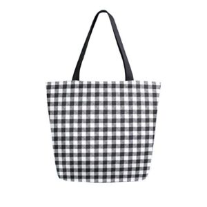 alaza black plaid large canvas tote bag for women girls