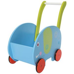 labebe – baby learning walker toy 4 wheels blue, kid push/pull wagon cart, push toy stroller elephant for toddler 1-3 years oldgirl&boy, shopping cart toy, wooden wagon for infant