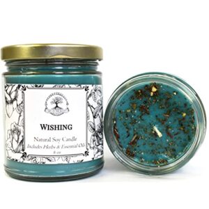 wishing soy herbal spell candle 9 oz | for use in wishes, manifestation and blessings rituals | wiccan pagan hoodoo magick