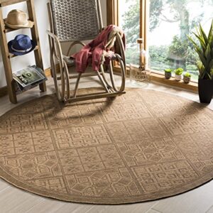 safavieh courtyard collection 6’7″ round gold / natural cy6947 indoor/ outdoor splashproof easy scrubbing patio backyard mudroom area rug