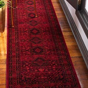 Unique Loom Tekke Collection Over-Dyed Saturated Traditional Torkaman Area Rug, 2 ft 7 in x 10 ft, Red/Black