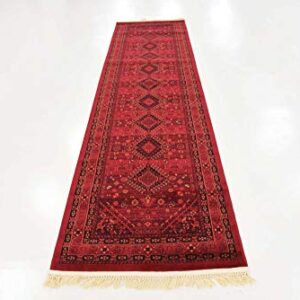 Unique Loom Tekke Collection Over-Dyed Saturated Traditional Torkaman Area Rug, 2 ft 7 in x 10 ft, Red/Black