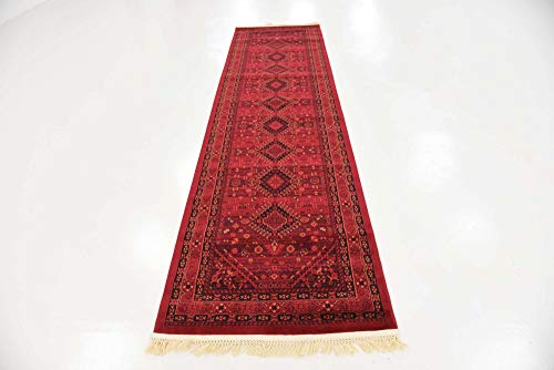 Unique Loom Tekke Collection Over-Dyed Saturated Traditional Torkaman Area Rug, 2 ft 7 in x 10 ft, Red/Black