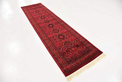 Unique Loom Tekke Collection Over-Dyed Saturated Traditional Torkaman Area Rug, 2 ft 7 in x 10 ft, Red/Black