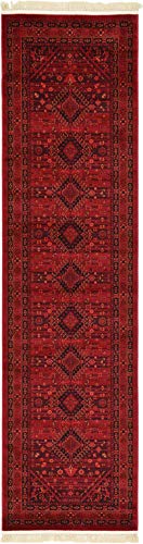 Unique Loom Tekke Collection Over-Dyed Saturated Traditional Torkaman Area Rug, 2 ft 7 in x 10 ft, Red/Black