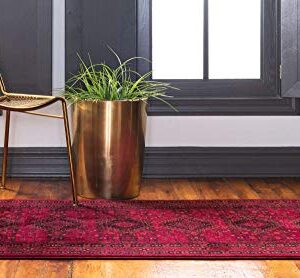 Unique Loom Tekke Collection Over-Dyed Saturated Traditional Torkaman Area Rug, 2 ft 7 in x 10 ft, Red/Black