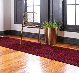 Unique Loom Tekke Collection Over-Dyed Saturated Traditional Torkaman Area Rug, 2 ft 7 in x 10 ft, Red/Black