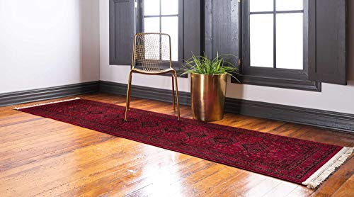 Unique Loom Tekke Collection Over-Dyed Saturated Traditional Torkaman Area Rug, 2 ft 7 in x 10 ft, Red/Black