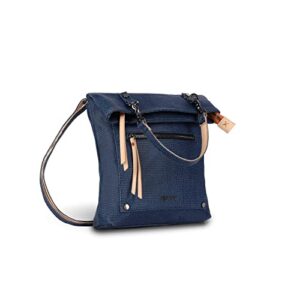sherpani rebel, cotton canvas crossbody bag, fashion handbag, vintage tote purse, tote bag, stylish purses, daily shoulder bag, fold-over crossbody purse for women (indigo)