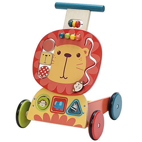 labebe - 4 Wheels Baby Walker, Wooden Push Wagon Toy for 1-3 Years Old Girl/Boy, Toddler/Kid Push Toy Cart for Walking, 2-in-1 Toy Shopping Cart, Outdoor Activity Walker for Infant - Yellow Lion