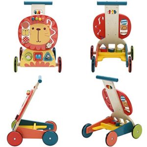 labebe - 4 Wheels Baby Walker, Wooden Push Wagon Toy for 1-3 Years Old Girl/Boy, Toddler/Kid Push Toy Cart for Walking, 2-in-1 Toy Shopping Cart, Outdoor Activity Walker for Infant - Yellow Lion