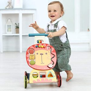 labebe - 4 Wheels Baby Walker, Wooden Push Wagon Toy for 1-3 Years Old Girl/Boy, Toddler/Kid Push Toy Cart for Walking, 2-in-1 Toy Shopping Cart, Outdoor Activity Walker for Infant - Yellow Lion