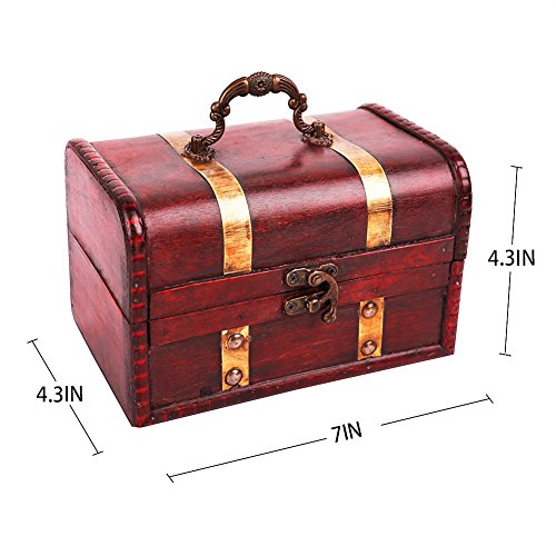 WaaHome Pirate Treasure Chest Wood Treasure Boxes Keepsake Box For Kids Girls (7''X4.3''X4.3'')