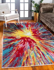 unique loom lyon collection modern abstract tie-dye fireworks area rug, 5 x 8 feet, multi/blue