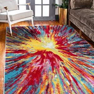 Unique Loom Lyon Collection Modern Abstract Tie-Dye Fireworks Area Rug, 5 x 8 Feet, Multi/Blue