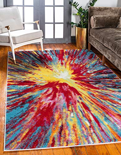 Unique Loom Lyon Collection Modern Abstract Tie-Dye Fireworks Area Rug, 5 x 8 Feet, Multi/Blue