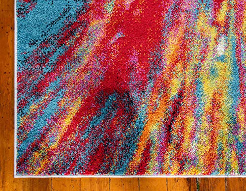 Unique Loom Lyon Collection Modern Abstract Tie-Dye Fireworks Area Rug, 5 x 8 Feet, Multi/Blue