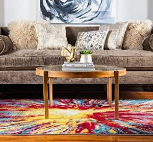 Unique Loom Lyon Collection Modern Abstract Tie-Dye Fireworks Area Rug, 5 x 8 Feet, Multi/Blue