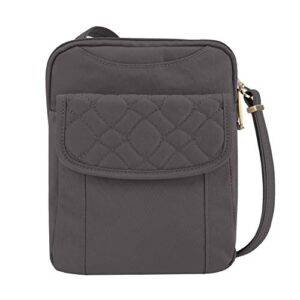 travelon anti-theft signature quilted slim pouch, smoke