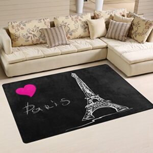 wozo eiffel tower heart paris area rug rugs non-slip floor mat doormats living dining room bedroom dorm 60 x 39 inches inches home decor