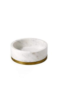 serene spaces living white marble bowl with brass ring, decorative multi-purpose bowl- use as centerpiece bowl, fruit bowl, medium size measures 2″ tall and 6″ diameter