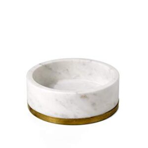 Serene Spaces Living White Marble Bowl with Brass Ring, Decorative Multi-Purpose Bowl- Use as Centerpiece Bowl, Fruit Bowl, Medium Size Measures 2" Tall and 6" Diameter