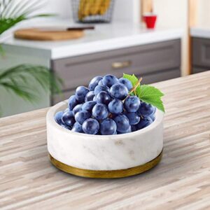 Serene Spaces Living White Marble Bowl with Brass Ring, Decorative Multi-Purpose Bowl- Use as Centerpiece Bowl, Fruit Bowl, Medium Size Measures 2" Tall and 6" Diameter