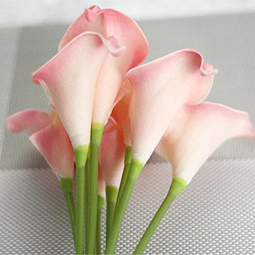 Floral Kingdom USA 14" Real Touch Latex Calla Lily Bunch Artificial Spring Flowers for Home Decor, Wedding Bouquets, and centerpieces (Pack of 10) (Blush Pink)